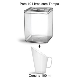 Pote Acrílico Quadrado Com Tampa - 10 Litros + Concha 100ml em Oferta na Shopee