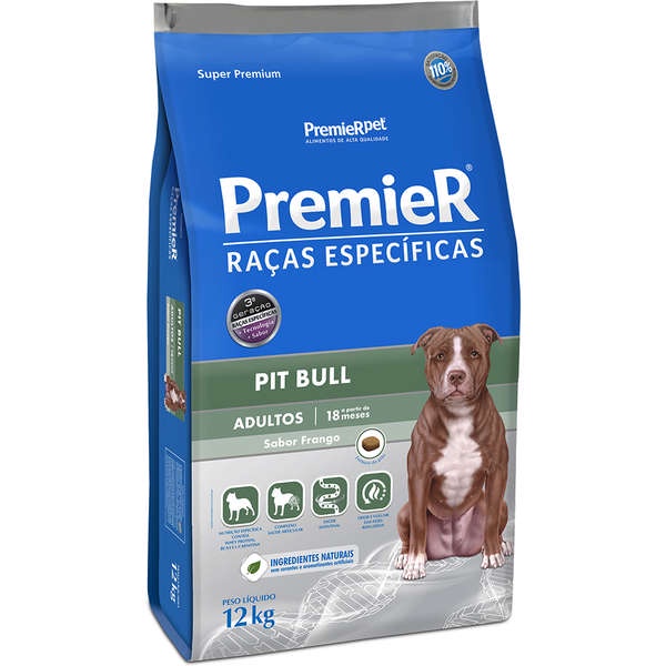 Ração PremieR Cães Adultos Raças Específicas Pitbull Frango 12kg