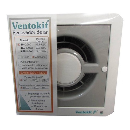 Motor Exaustor Renovador Ar C 80 A 5m² Bivolt Ventokit Wdb