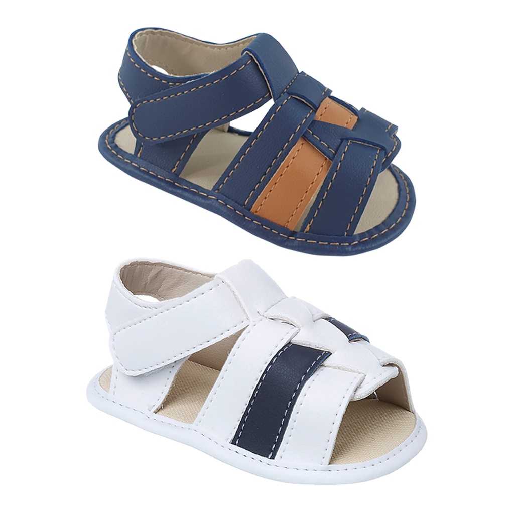 Promoção Sandália  Sapatinho Bebê Kit 2 Pares Branco/Marinho Menino Infantil Macio Leve em Oferta na Shopee
