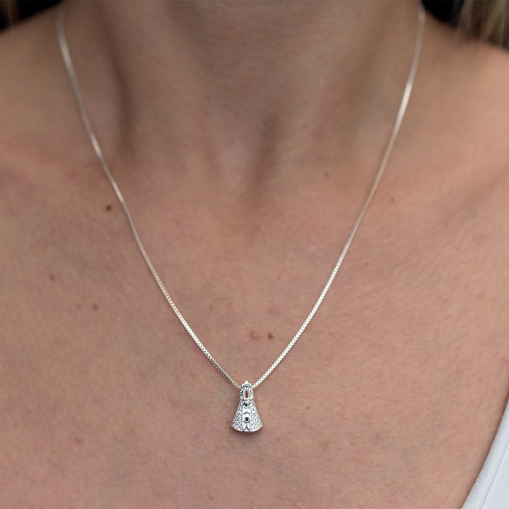 Colar Nossa Senhora Aparecida Com Pedra Folheada Prata 925 P