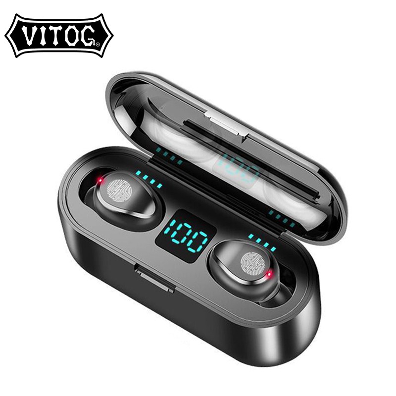 Vitog F9 TWS Fone de Ouvido Bluetooth Sem Fio com Display LED e Microfone de Alta Qualidade