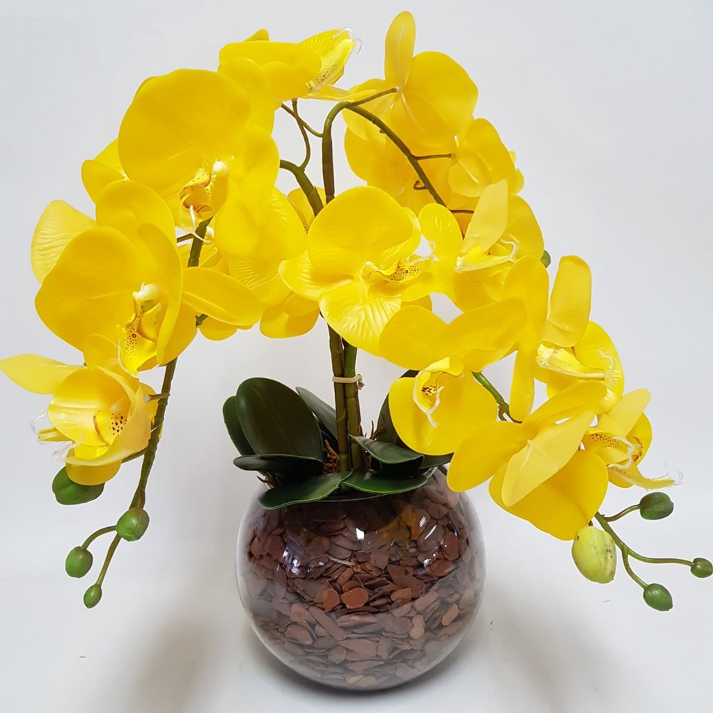 Arranjo De Orquídeas Amarelas Flores Artificiais + Vaso Vidro Decoração  Mesa Casa | Shopee Brasil