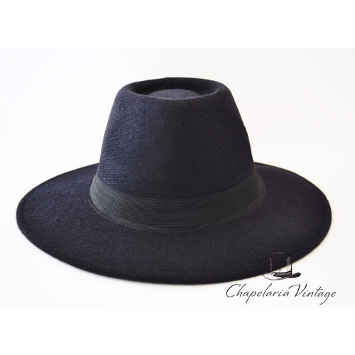 Chapéu Floppy Fedora Preto Moda Vintage Aba Longa