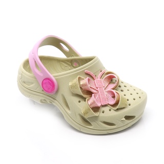 Sandália Babuche Chinelo Papete Infantil Plugt Menina Borboleta Rosa Glitter Bege