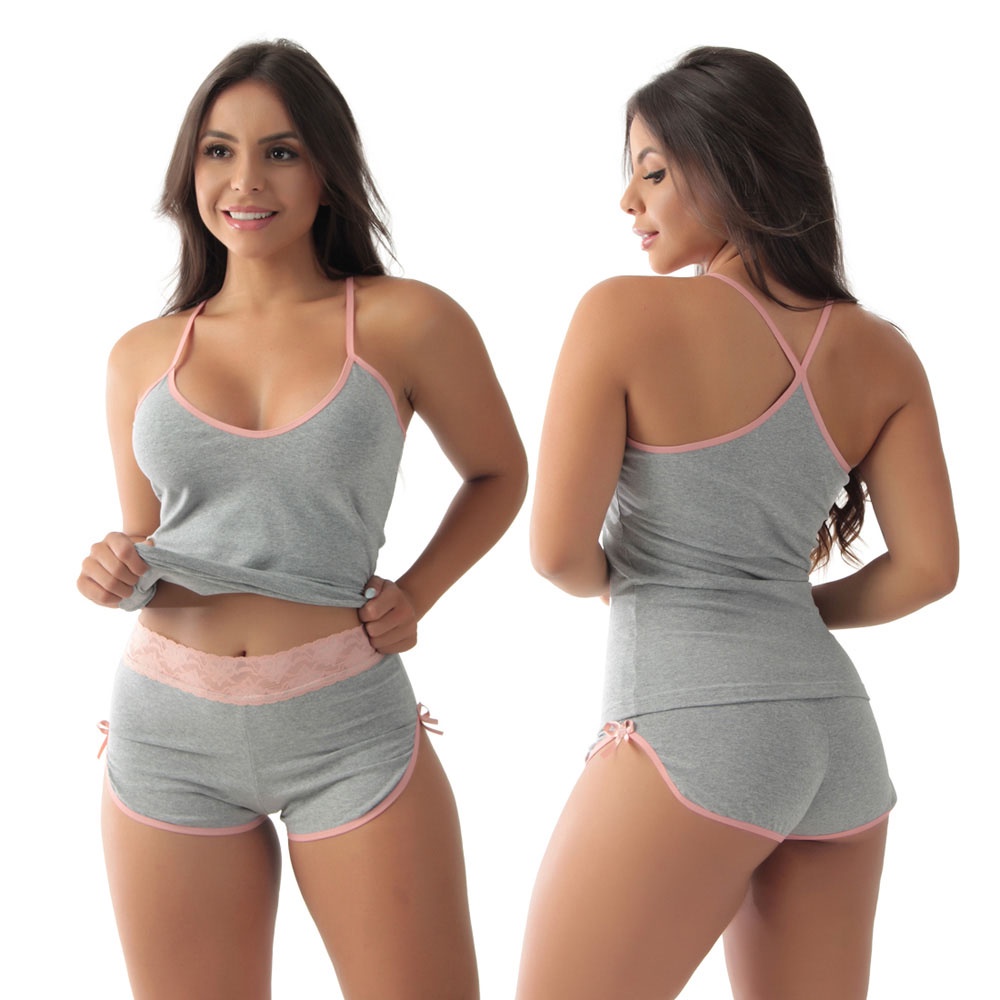 Pijama Algodão Penteado Paris Cinza Mescla em Oferta na Shopee