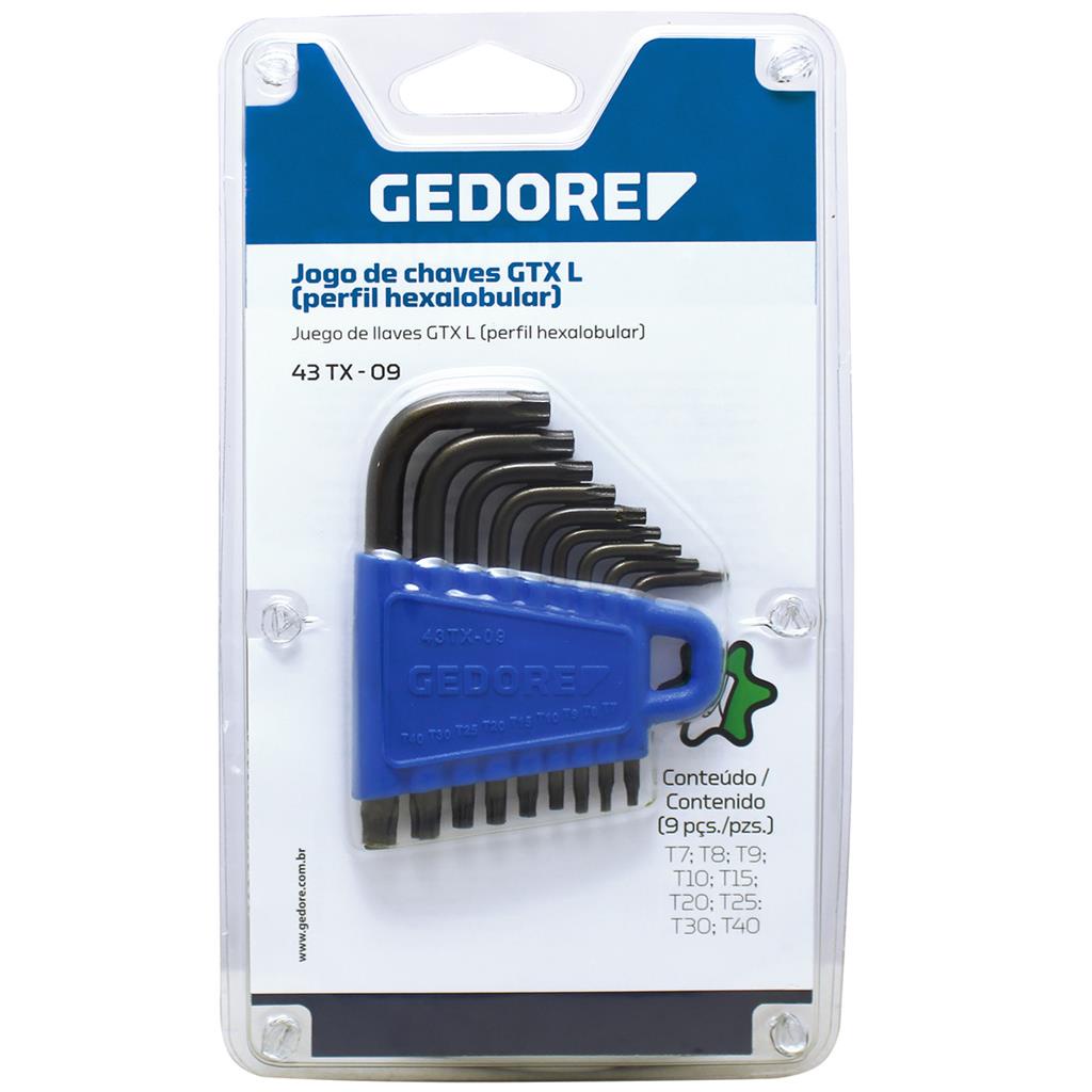 Jogo Chave Torx Gedore Curta de T7 a T40 com 9 Peças 43TX-09
