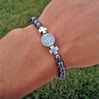 Pulseira São Bento Masculina Em Hematita Religiosa Medalha Sao Bento Masculino em Oferta na Shopee