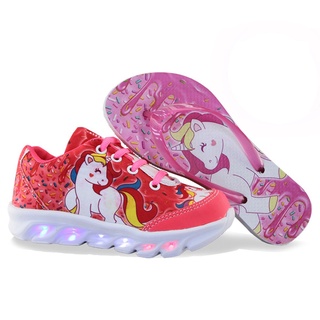 Kit Tenis Infantil Unicornio Com Led Que Pisca + Chinelo Feminino Promoção