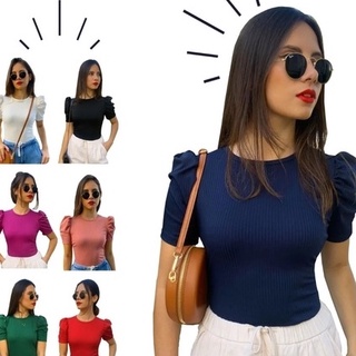Kit 2 Blusas Feminina Blusinha Manga Curta Canelada Princesa