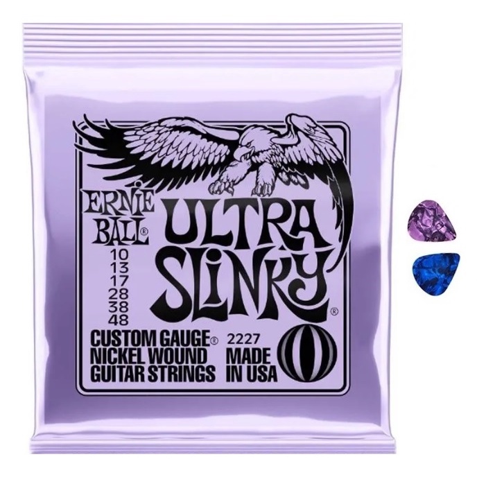 Encordoamento Cordas Ernie Ball Guitarra .010 Ultra Slinky + 2 Palhetas