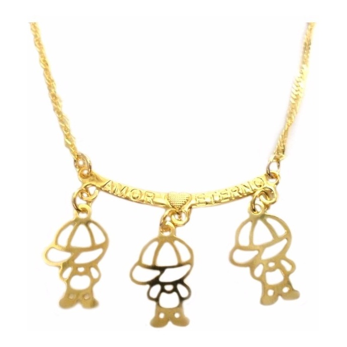 Colar Corrente E Pingente 3 Meninos Filhos Folheado Ouro 18k REF:02DM