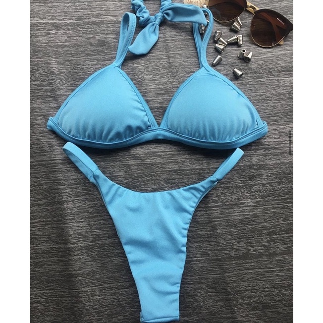 Biquíni fixo com calcinha fininha - biquíni marquinha - com bojo removível - biquíni azul bebê