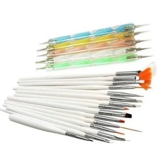 Kit Unhas 15 Pinceis + 10 Boleadores Decoração De Unhas Nail Art