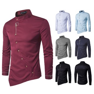 Venda Quente Camisa Masculina De Manga Comprida Bordada Botões Declínio Gola Camisas Casuais Nova Moda Botão Oblíquo Irr