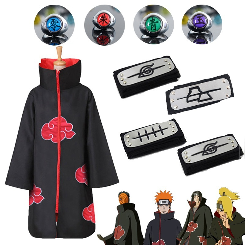 Halloween Anime Naruto Akatsuki Uchiha Itachi Deidara Dor Obi Traje Cosplay Manto Capa Headband