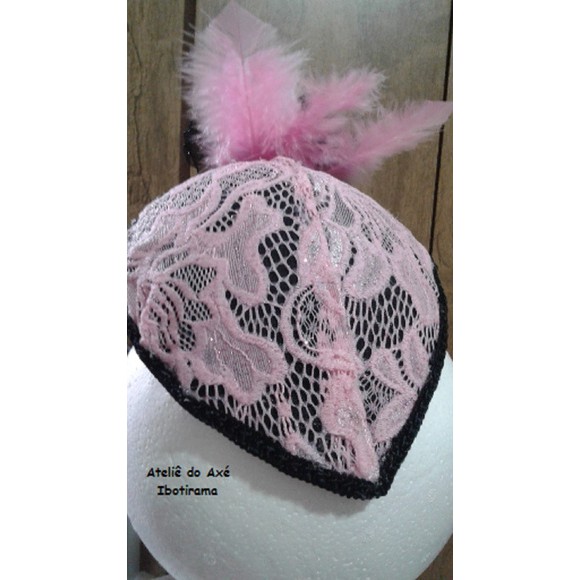Casquete rosa com preto - Pomba Gira - Umbanda e Candomblé - acabamento em preto