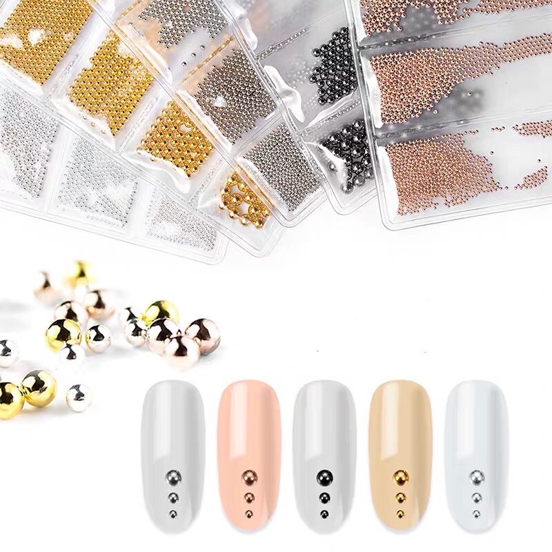 3 Caviar de Mental Dourado tamanho mix Pedrarias para unha strass
