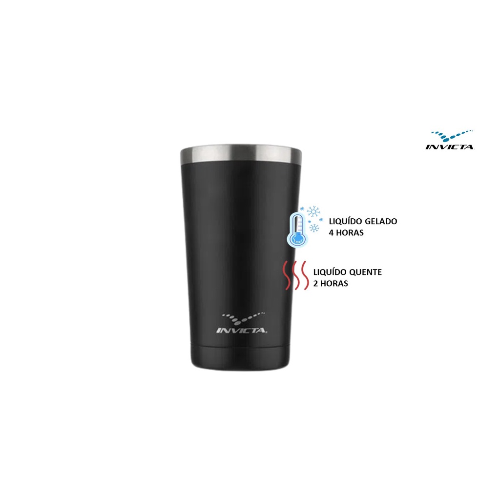 COPO TERMICO INVICTA AÇO INOX PARA CERVEJA 500 ML - PRETO MATTE