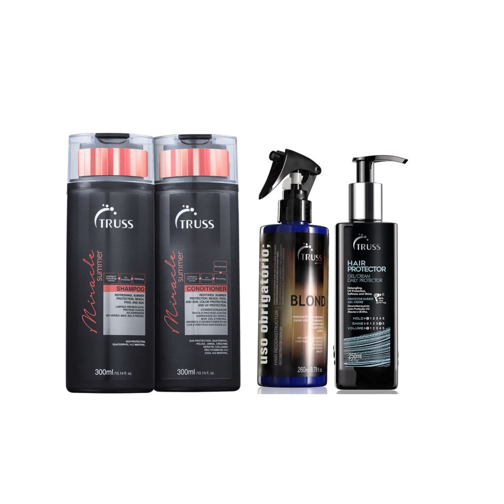 Truss Miracle Summer Shampoo e Condicionador e Hair Protector e Uso Obrigatório Blond