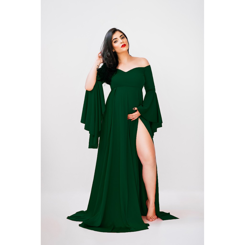 Vestido Gestante Com Duas Fendas Laterais Para Fotos G23 em Oferta na Shopee