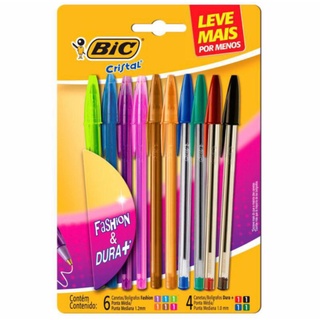 Kit de Caneta Esferográfica Bic Cristal Fashion 10 e 12 Cores Vivas / Papelaria  / Material Escolar / Caneta Colorida