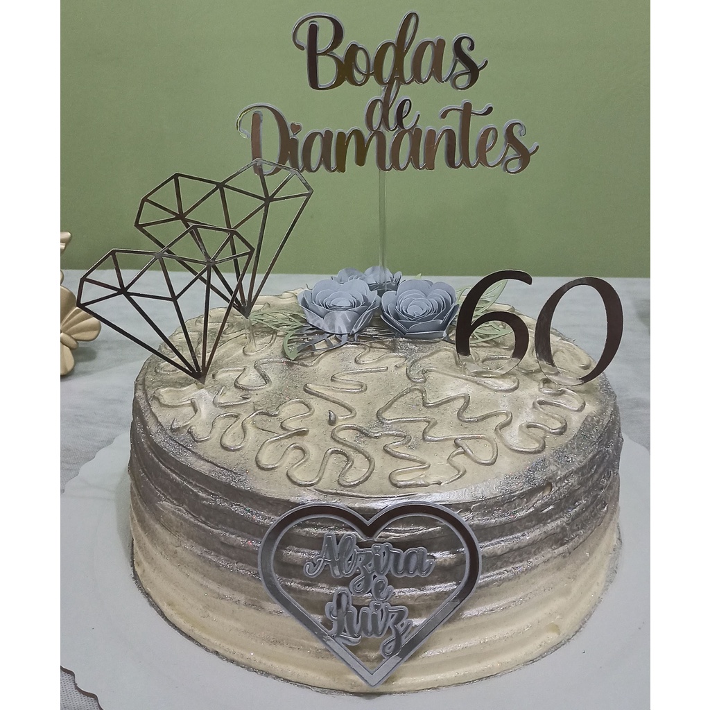 Topo De Bolo Bodas De Diamante 60 Anos De Casados Topper Personalizado