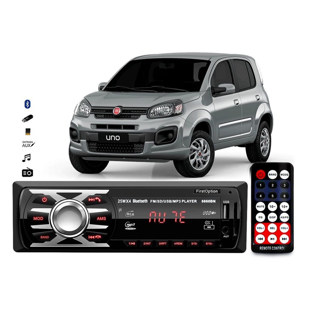 Aparelho Bluetooth usb Radio De Som Mp3 Fiat Uno Novo Pendrive em Oferta na Shopee