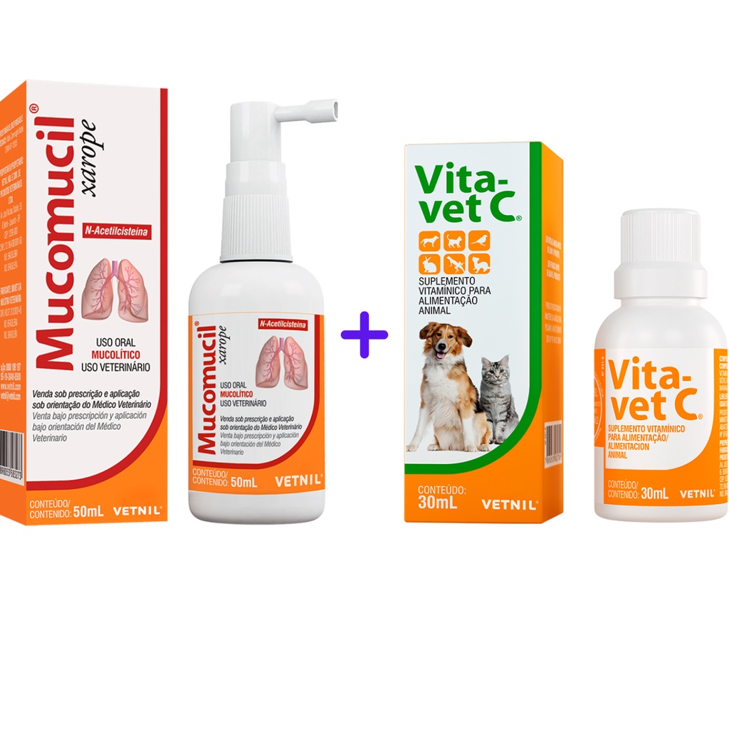 Mucomucil Xarope 50ml + Vita-Vet C 30ml Cães e Gatos Vetnil