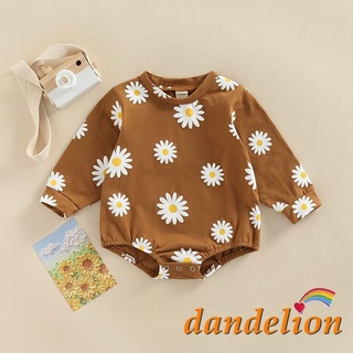 Dandelion-0-24 Meses Macacão De Manga Longa Com Estampa Da Margarida/Gola Redonda/Casual/Folgado/Estilo Para Primavera