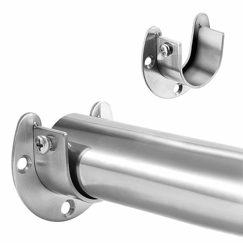 Suporte de parede em aço inoxidável resistente para guarda-roupa, suporte de haste com anel de fixação para apoio de