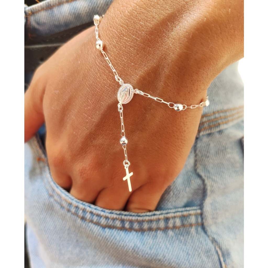 Pulseira Terço Nossa Senhora Prata 925 Legitima