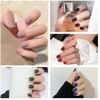 24 Peças unhas postiças quadrada Curto realista decoradas natural Fosca em 28 Cores