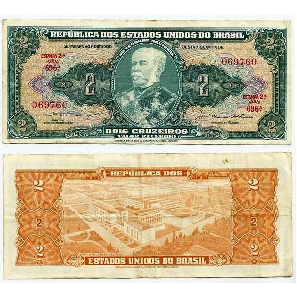 083 Cdl- Brasil Lote com 1 Cédula- Cr$.2,00 Cruzeiro 1955- Nº. 69760