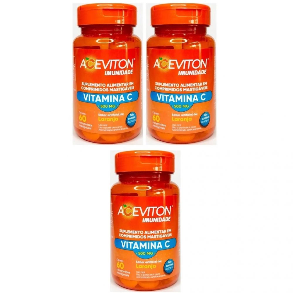 Kit C/ 3 Aceviton C/ 60 Comp Imunidade Vitamina C Mastigável 500mg Cimed