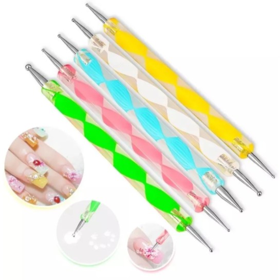 Kit 5 Boleadores Pinceis Ponta Dupla Decoração De Unha ATACADÃO BAZAR
