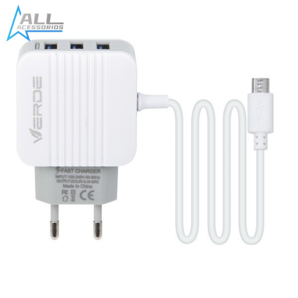 Carragador De Celular 3USB 3.4A Fonte Usb 2.0 para Smartphone v8 Tomada  Universal Plug EU Verde