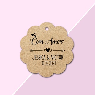 50 Tags Kraft Personalizadas Lembrancinha para Casamento, Noivado e Chá de Cozinha