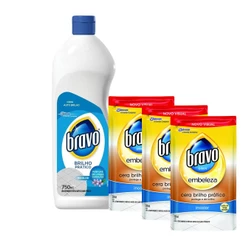 Kit Cera Líquida Bravo Brilho Prático Incolor Embeleza 750ml + 3 Refis 500ml