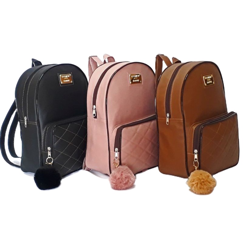 Bolsa Mochila feminina de Couro Sintetico Bolsas femininas de moda *SEM CHAVEIRO POMPOM* B...