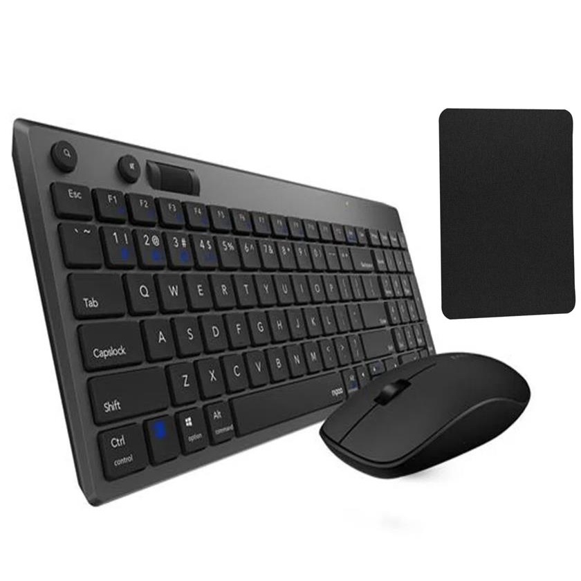 Teclado e Mouse Rapoo Sem Fio Bluetooth + Mouse Pad Preto