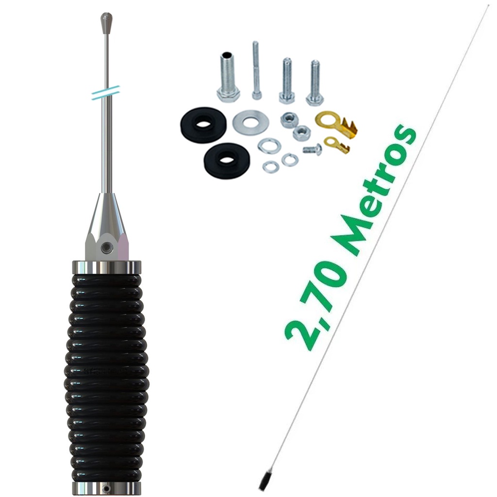 Antena Móvel Px 1/4 de Onda Maria Mole 2,70 metros Steelbras Ap6904 + Kit Parafusos Anti-Furto