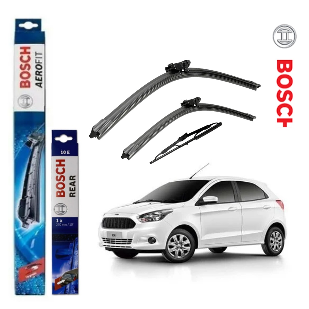 Kit 3 Palhetas Limpador Parabrisa Dianteiro + Traseiro Ford Ka 2014 á 2019 Original Bosch