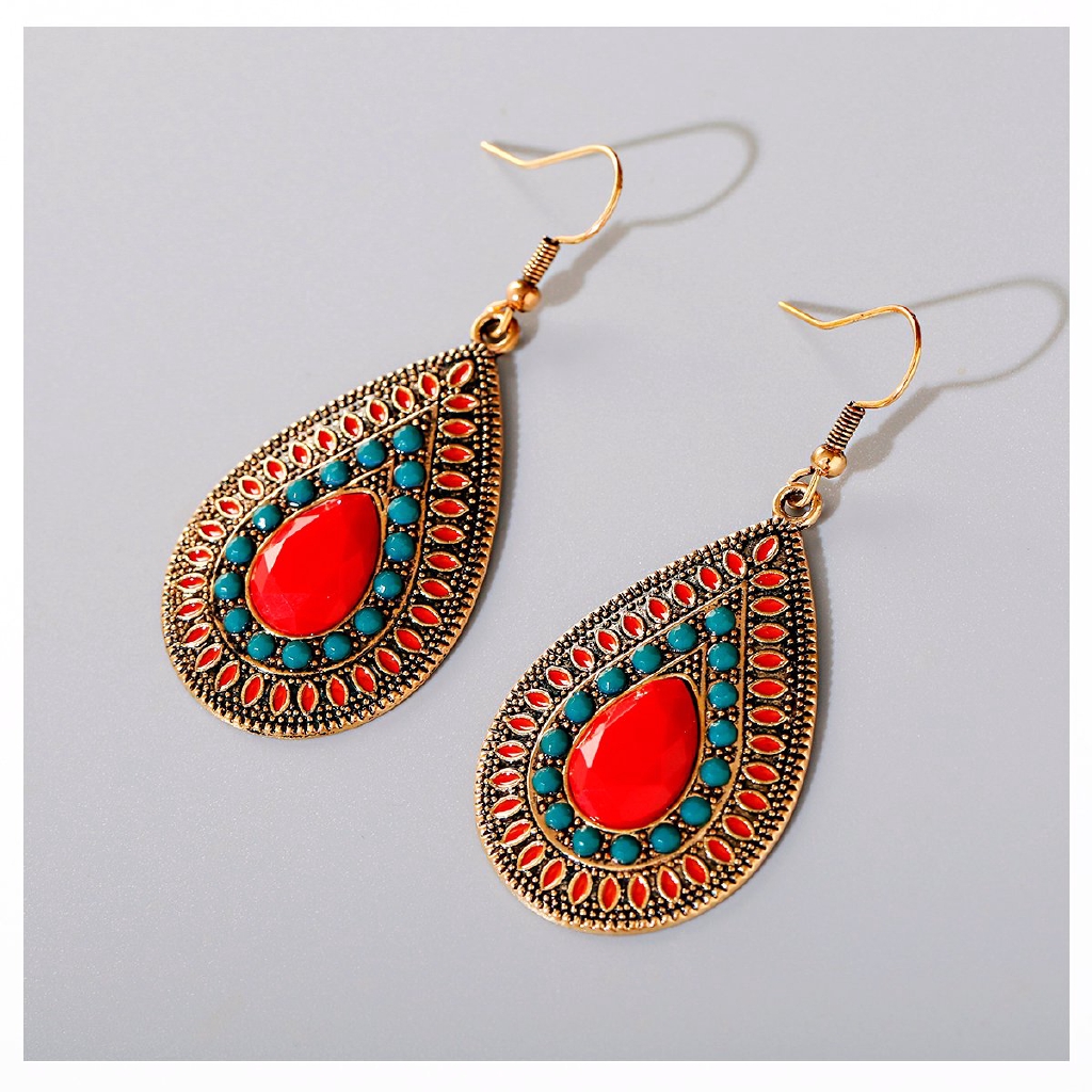 Brincos Femininos Gota De Água Cor Dourada Estilo Vintage Pendurados Por Gotejamento Vermelho Bijuteria Feminina em Oferta na Shopee