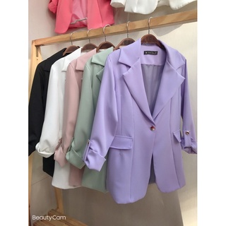 blazer max longada com forro manga 3/4 alfaiataria feminina