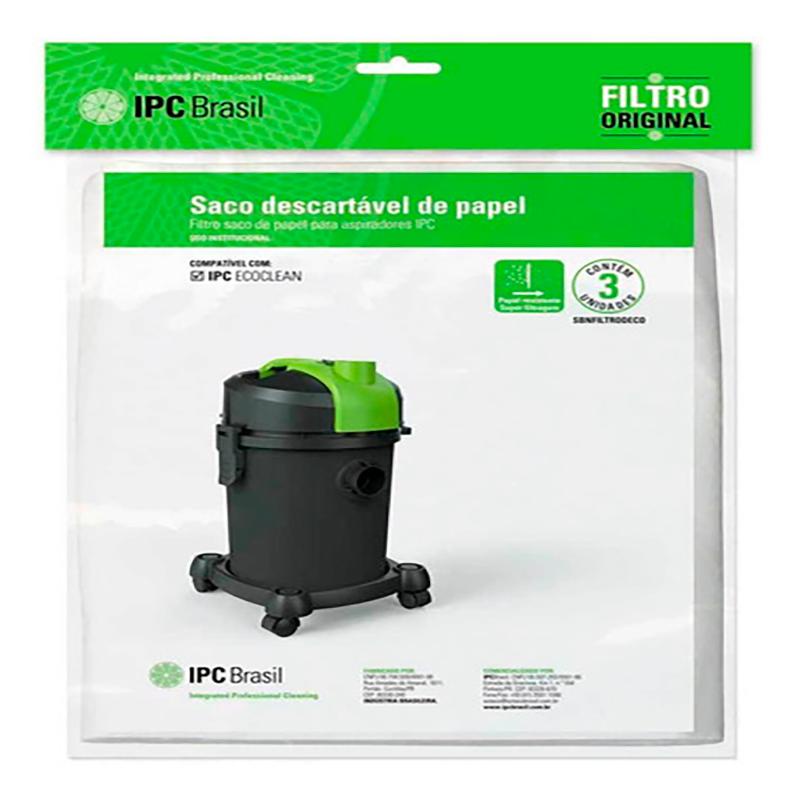 Filtro Descartável de Papel para Aspirador ECOCLEAN com 3 Unidades SBNFILTRODECO IPC em Oferta na Shopee