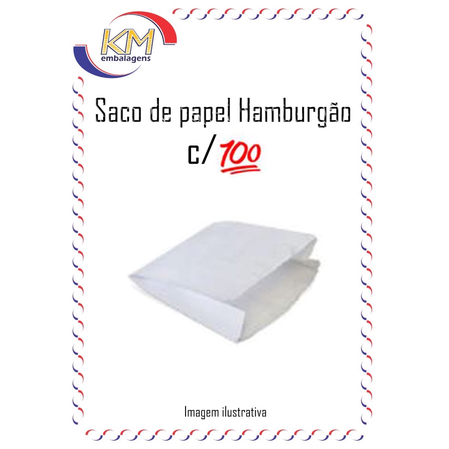 Saco de papel hamburgão c/100 unid. - 14x14cm - lanche, saquinho de papel, hamburguer, hamburgueria em Oferta na Shopee