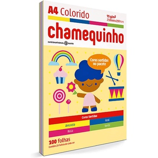 Papel Sulfite A4 Chamequinho 4 Cores 210x297mm 75 g com 100 Folhas