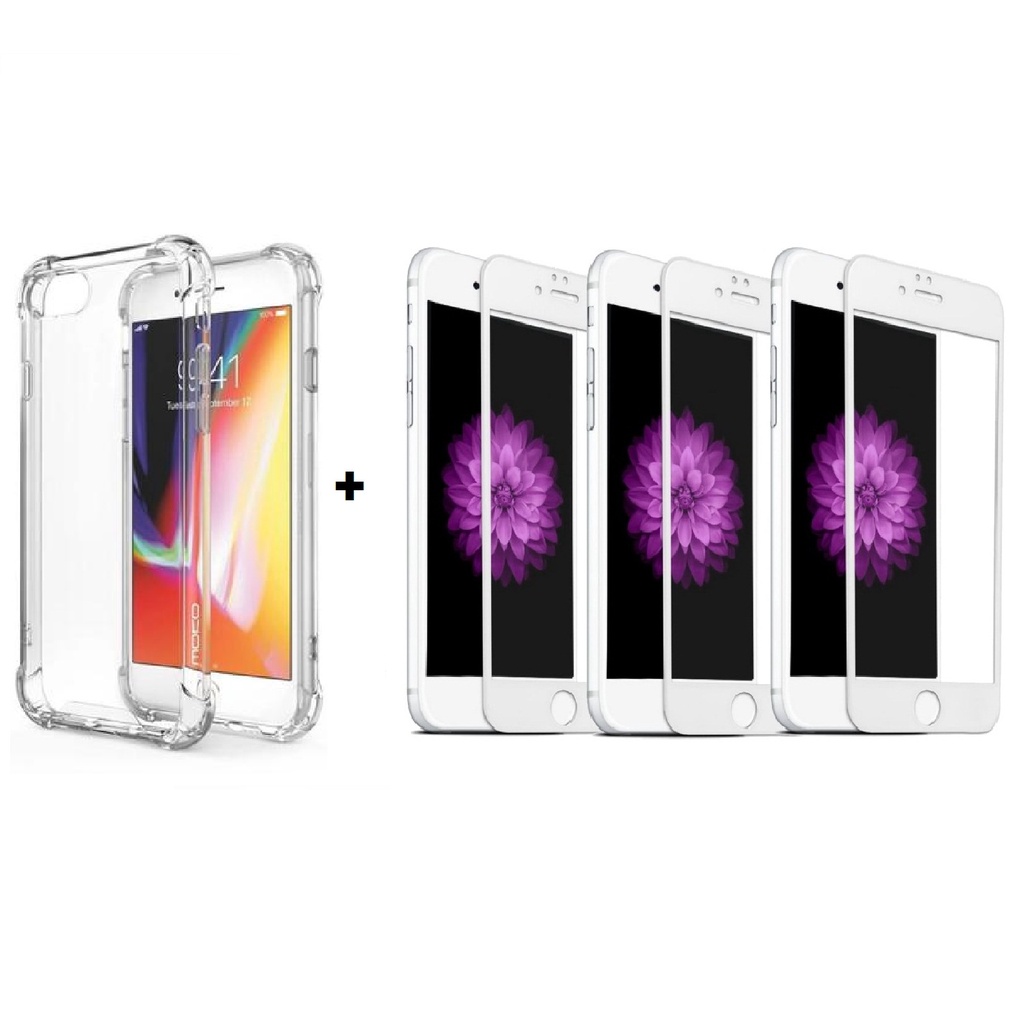 Kit 2em1 Capinha Anti-Impacto Compatível Com iPhone 7 / 8 / SE (2020) + 03 Películas de Vidro 3D em Oferta na Shopee