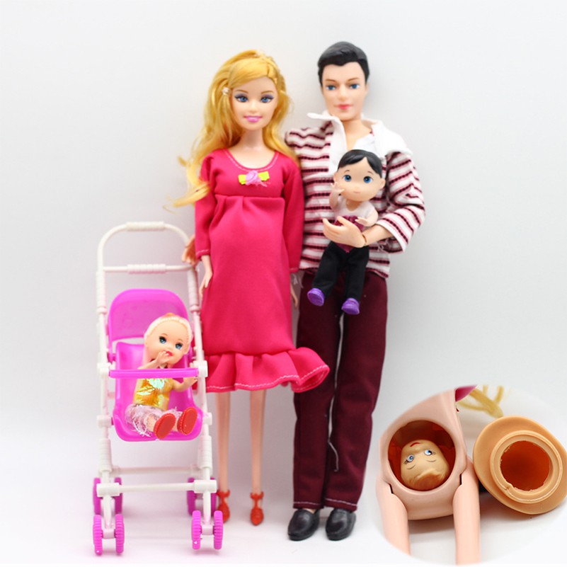 WJ137 Barbie grávida de bebê + carrinho de criança Barbie mãe pai